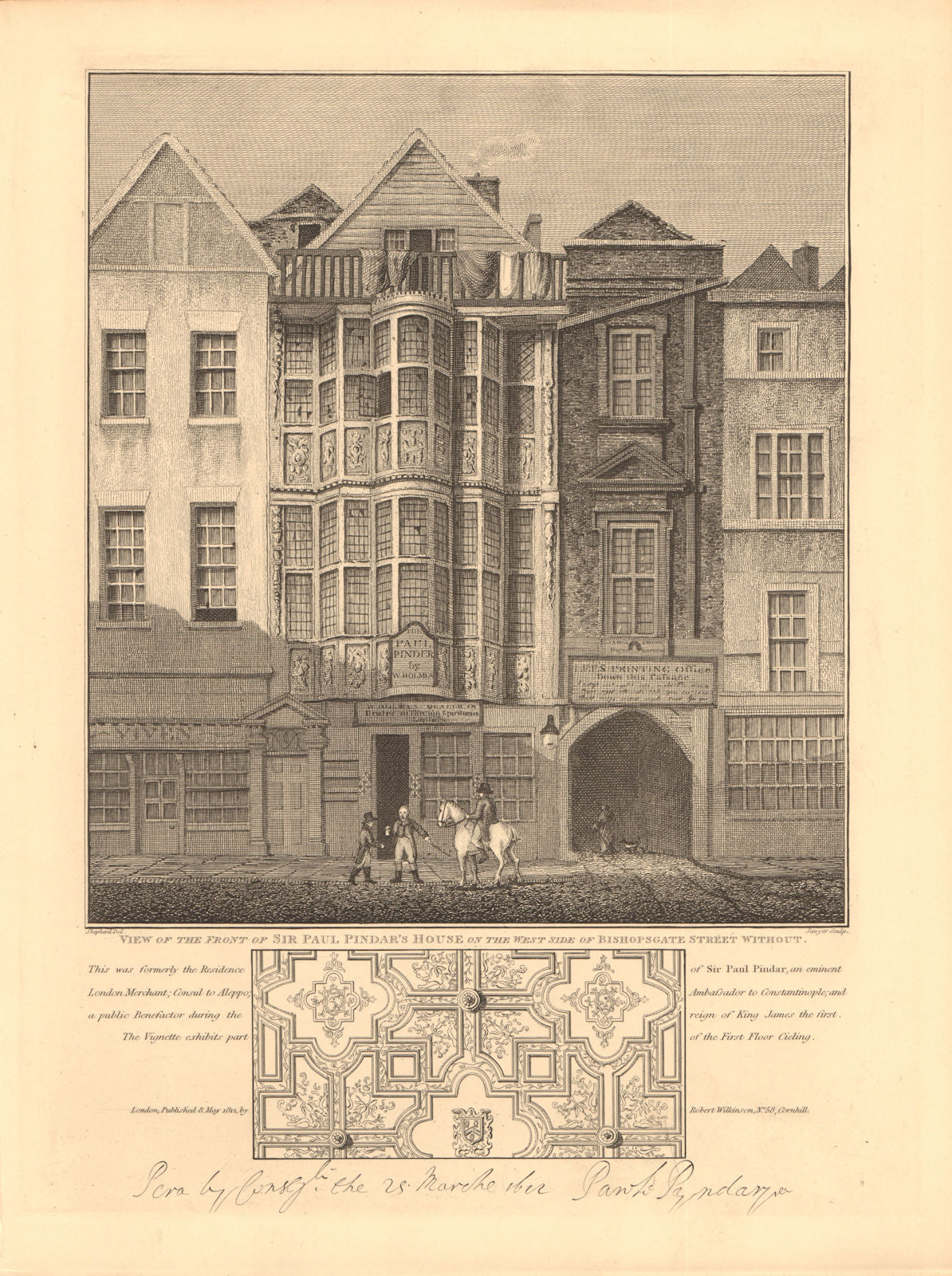 BISHOPSGATE. Sir Paul Pindar's house (west side). City of London 1834 print